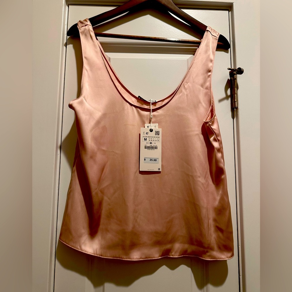NWT ZARA Pale Pink satin like top